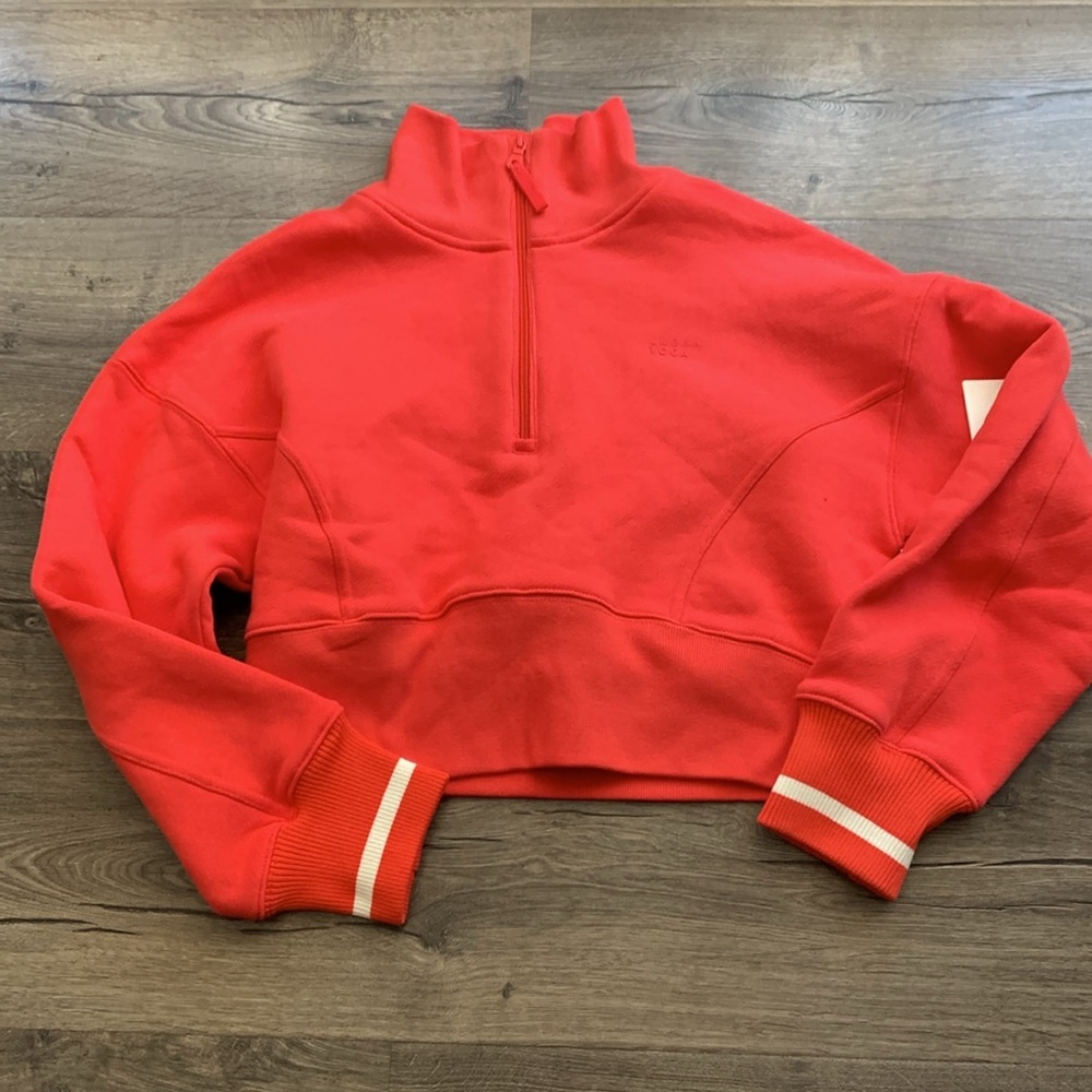 Vibrant Red Half-Zip Sweatshirt - Picture 3 of 11